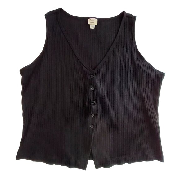 Black Ribbed Button-Front Tank Top By A New Day XLRibbed texture for added style - Picture 1 of 8